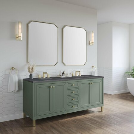 James Martin Vanities Chicago 72in Double Vanity, Smokey Celadon w/ 3 CM Charcoal Soapstone Top 305-V72-SC-3CSP